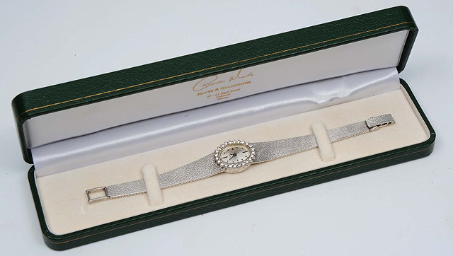 Appraisal: A LADIES CARAT WHITE GOLD WRIST WATCH the oval dial