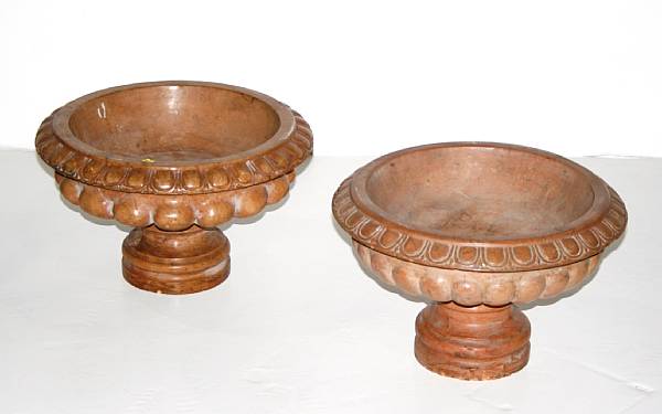 Appraisal: A pair of carved butterscotch marble fluted tazzas early st