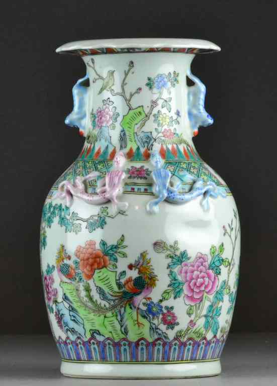 Appraisal: Chinese Famille Rose Porcelain VaseBalaster-shaped vase with outward curving scalloped