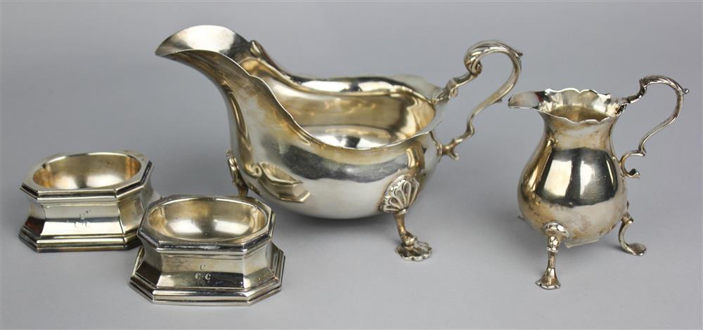 Appraisal: GEORGE II SILVER CREAM JUG AND GEORGE V SAUCEBOAT AND