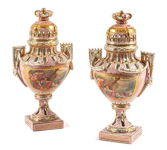 Appraisal: A Pair of Sevres Style Porcelain Potpourri Vases and Covers