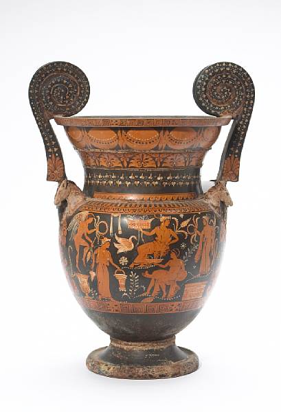 Appraisal: A Greek style red figure pottery volute krater modern The