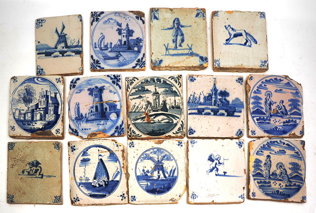 Appraisal: A GROUP OF ANTIQUE BLUE AND WHITE DELFT TILES with