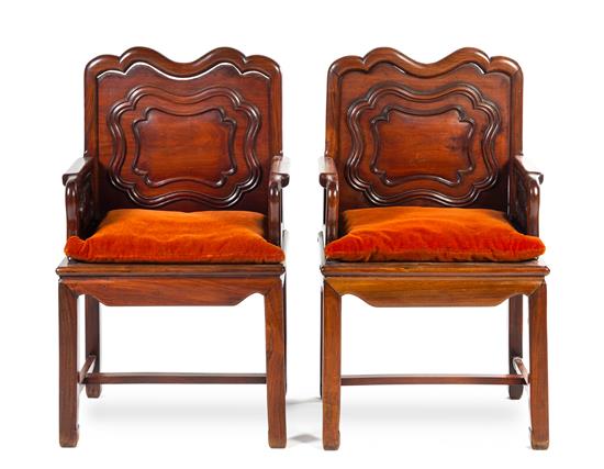 Appraisal: Sale Lot A Pair of Chinese Hardwood Armchairs each having