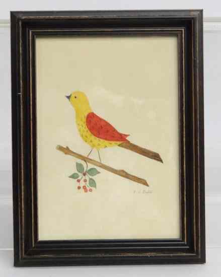 Appraisal: Watercolor ''Folk Art Bird'' by well known Ct artist Evelyn