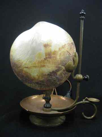 Appraisal: European Carved Abalone Shell Lamp chamberstick style shell shade has