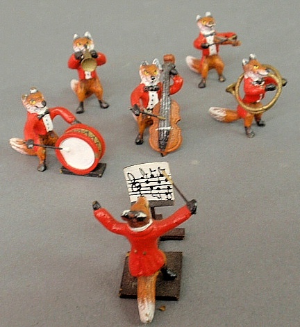 Appraisal: - Cold painted Austrian bronze miniature six-piece fox orchestra dressed