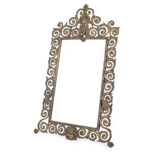 Appraisal: Brass Easel Mirror with Grotesque Mask Possibly Bradley Hubbard American