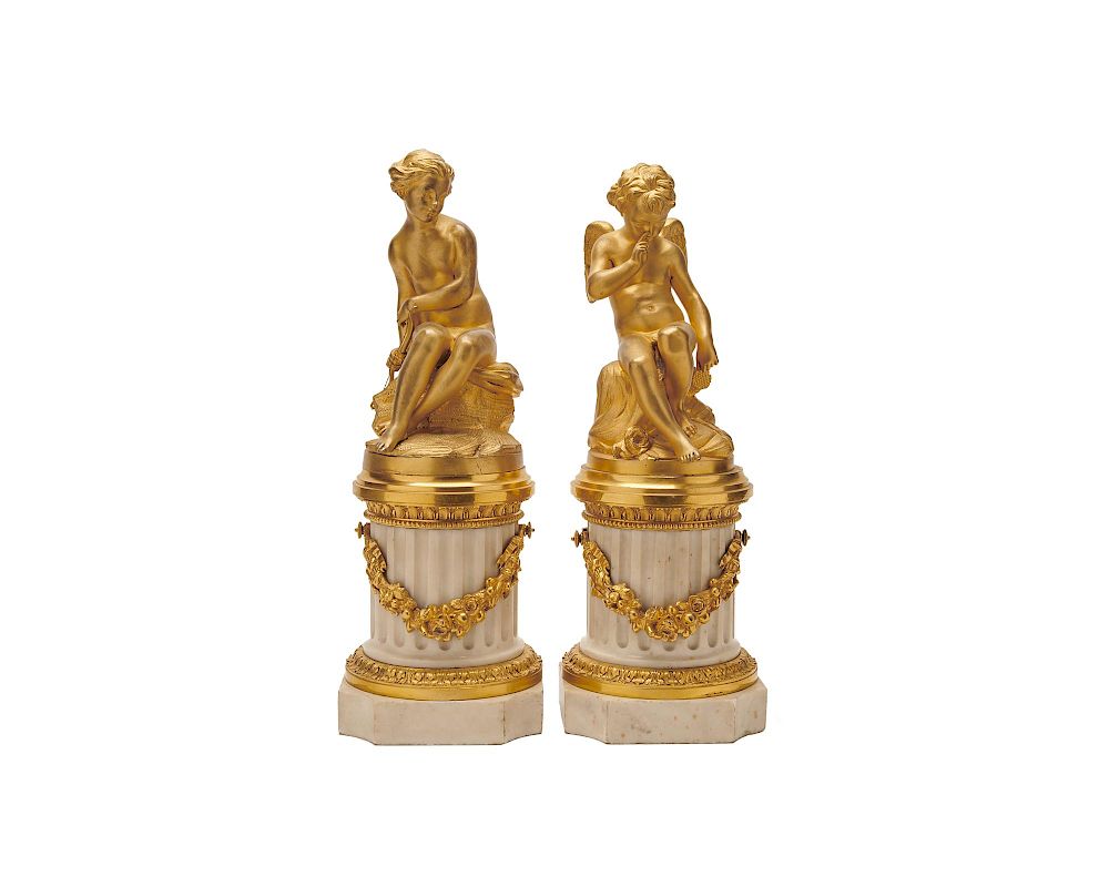 Appraisal: Pair of Louis XVI Style White Marble and Gilt Bronze