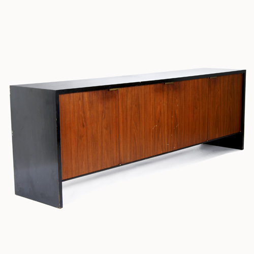 Appraisal: VLADIMIR KAGAN Walnut veneer and black laminate four-door buffet en