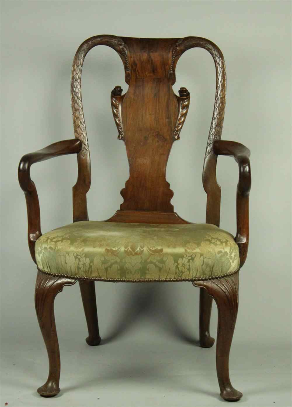 Appraisal: QUEEN ANNE WALNUT ARM CHAIR MID th CENTURY having a