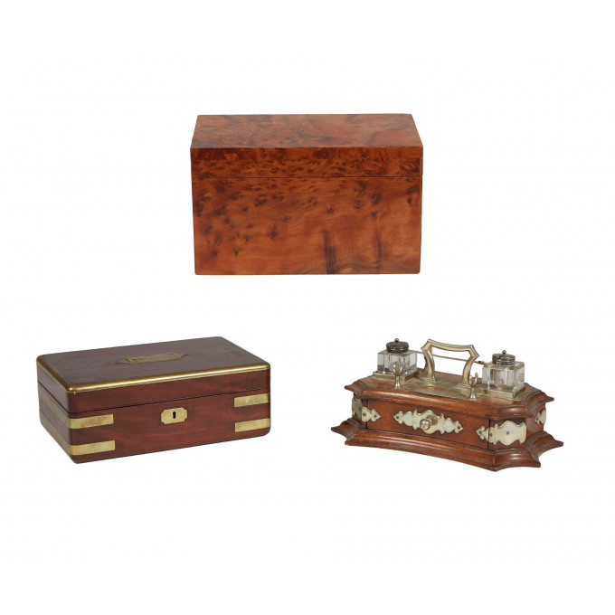 Appraisal: Three English Items consisting of a burled walnut cigar box