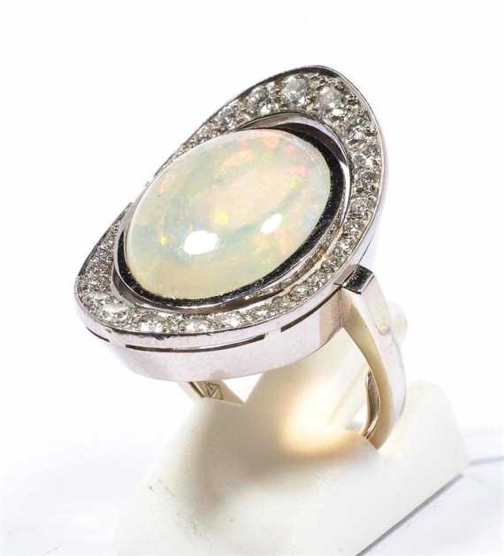 Appraisal: OPAL AND DIAMOND RING DEMUTH White gold Casual-elegant ring set