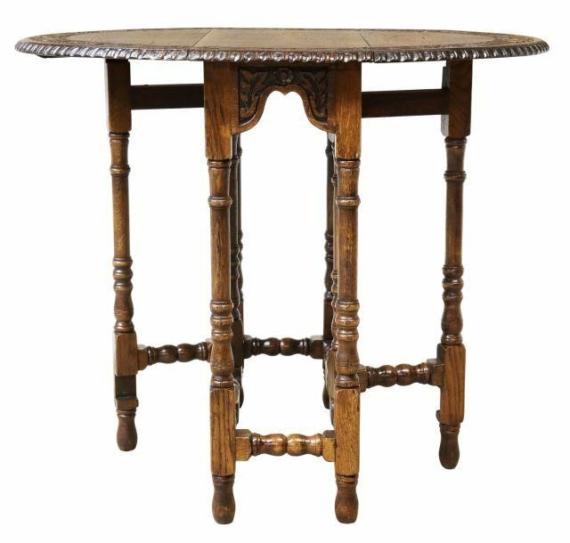 Appraisal: English oak drop-leaf table early th c oval tabletop with