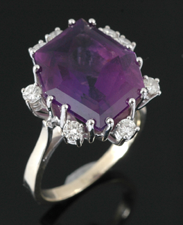 Appraisal: An amethyst and diamond cluster ring The fancy hexagonal cut