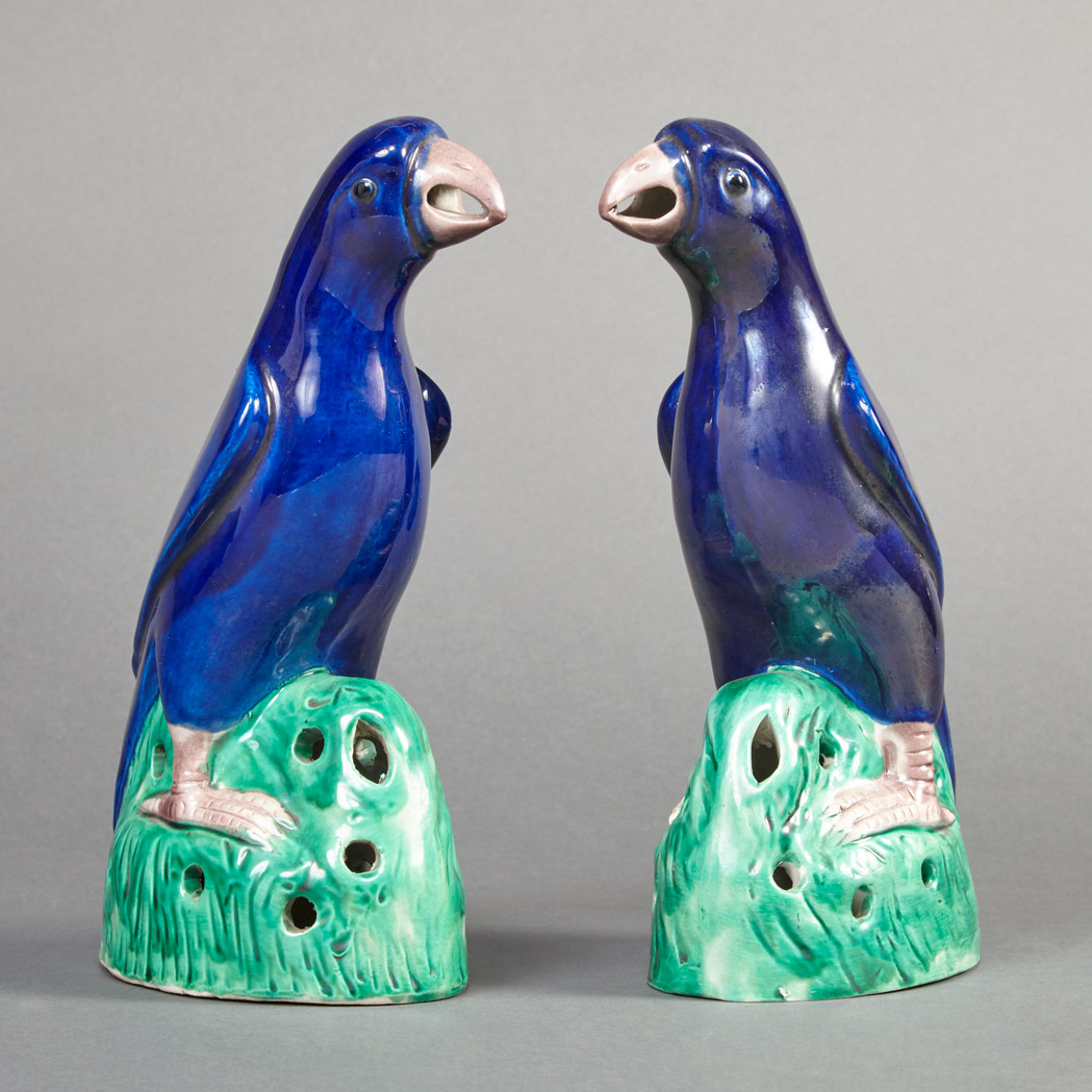 Appraisal: Pair of Chinese Blue Glazed Porcelain Figures of Parrots Each