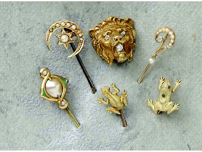 Appraisal: GROUP OF GOLD STICK PINS k yellow gold Antique stick