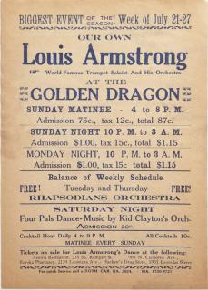 Appraisal: Rare Playbill for Louis Armstrong c at the Golden Dragon