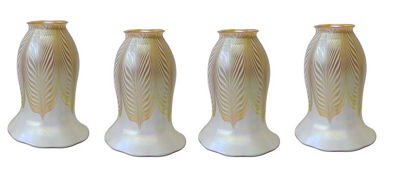 Appraisal: Four Quezal Art Glass Shades Four Quezal Art Glass Shades