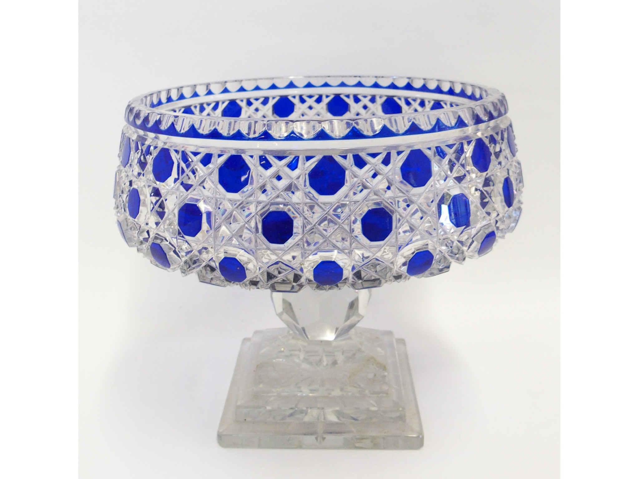 Appraisal: Cut crystal footed centrebowl with blue accents