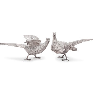 Appraisal: A Pair of Silver Pheasant Table Ornaments each hallmarked for