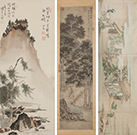 Appraisal: Three Chinese Scrolls Shen Chou Chinese Walking with Staff in