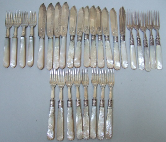 Appraisal: Eight pairs of silver fish knives and forks with mother