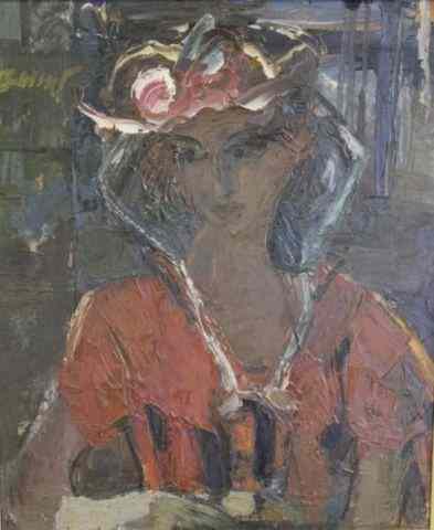 Appraisal: UNKNOWN th Cent Oil on Board Portrait ofWoman with Hat