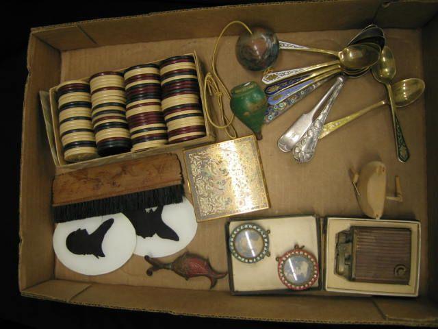 Appraisal: Estate Lot poker chips miniature mosaic frames musical lighter spoons