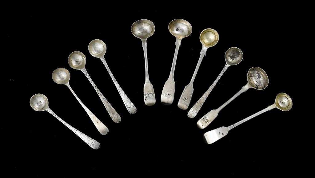 Appraisal: A SET OF FOUR GEORGE III SALT SPOONS bright cut