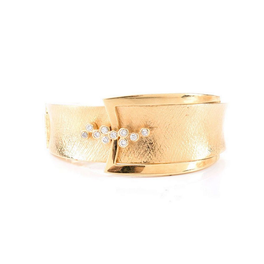 Appraisal: K Gold and Diamond Cuff Bangle Karat Yellow Gold and