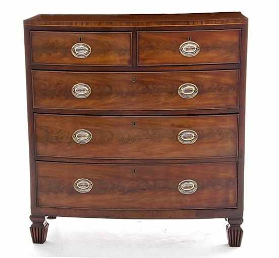 Appraisal: William IV style inlaid mahogany bowfront chest of drawers late