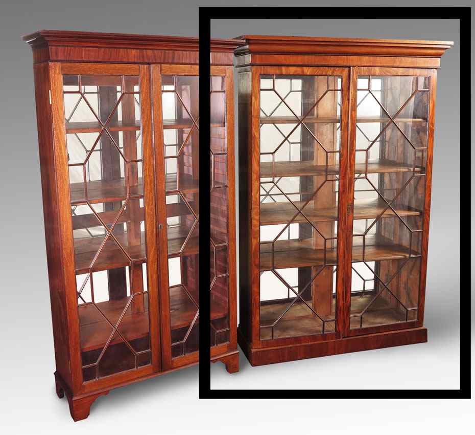 Appraisal: ENGLISH DOUBLE DOOR BOOKCASE DISPLAY CABINET Stepped molding top over