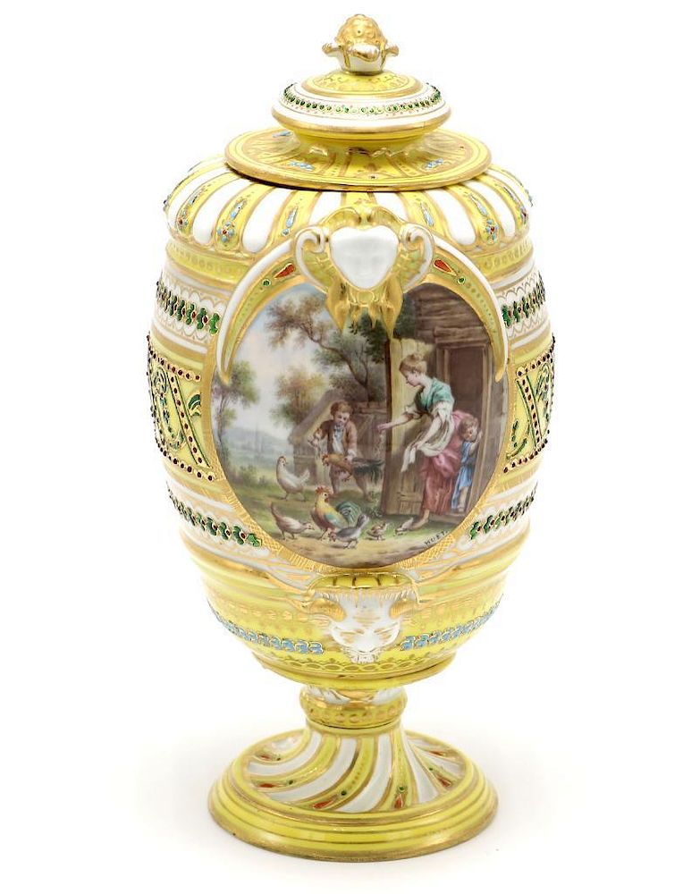 Appraisal: Sevres Painted Porcelain Yellow Vase Yellow porcelain Sevres vase one