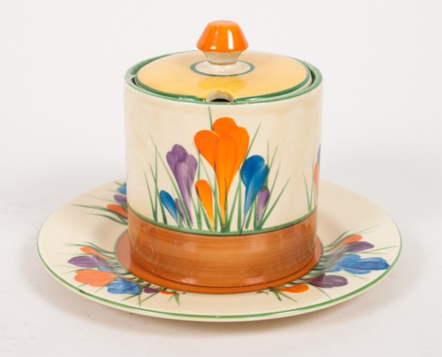 Appraisal: Clarice Cliff Bizarre Autumn Crocus mustard pot circa lidded pot