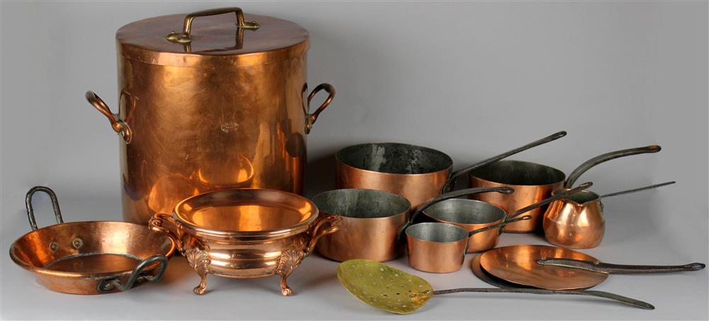 Appraisal: COLLECTION OF COPPER COOKWARE INCLUDING LARGE STOCKPOT MARKED J CHEYLUS