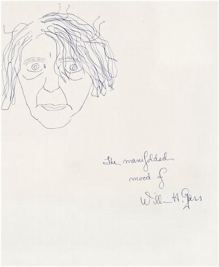 Appraisal: William H GASS American b Self-portrait blue ink on paper