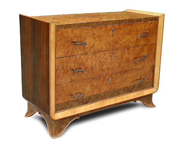 Appraisal: An Italian rosewood tiger maple and birch chest of drawers