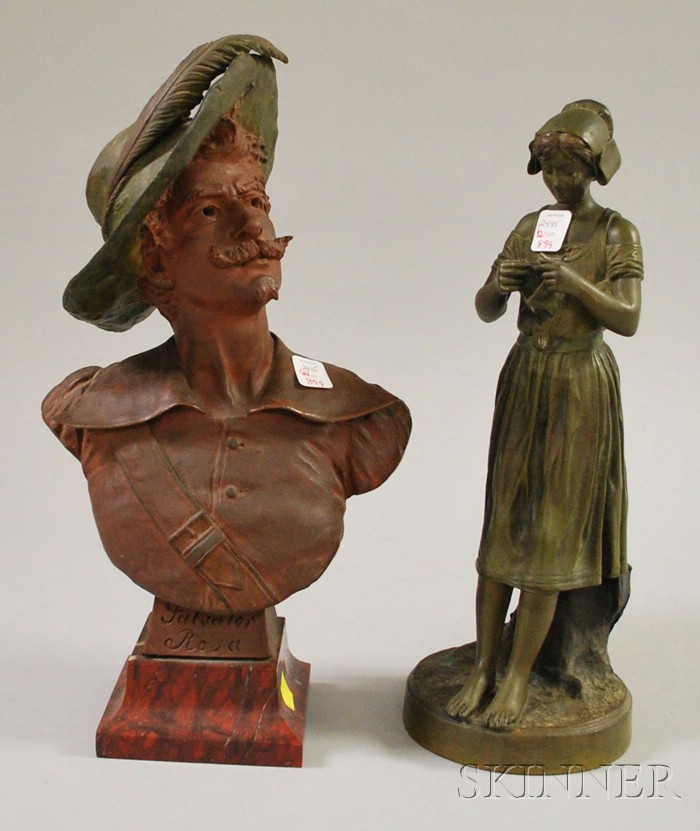 Appraisal: Bronze Sculpture of a Maiden with Knitting and a Patinated