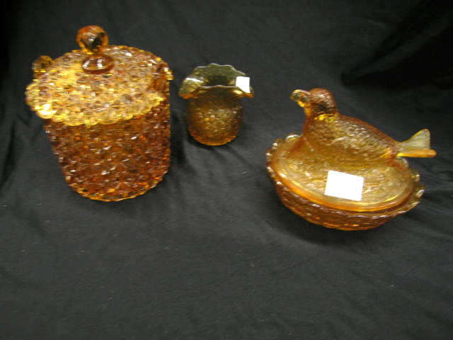 Appraisal: Pcs Amber Art Glass daisy button toothpick holder jar plus