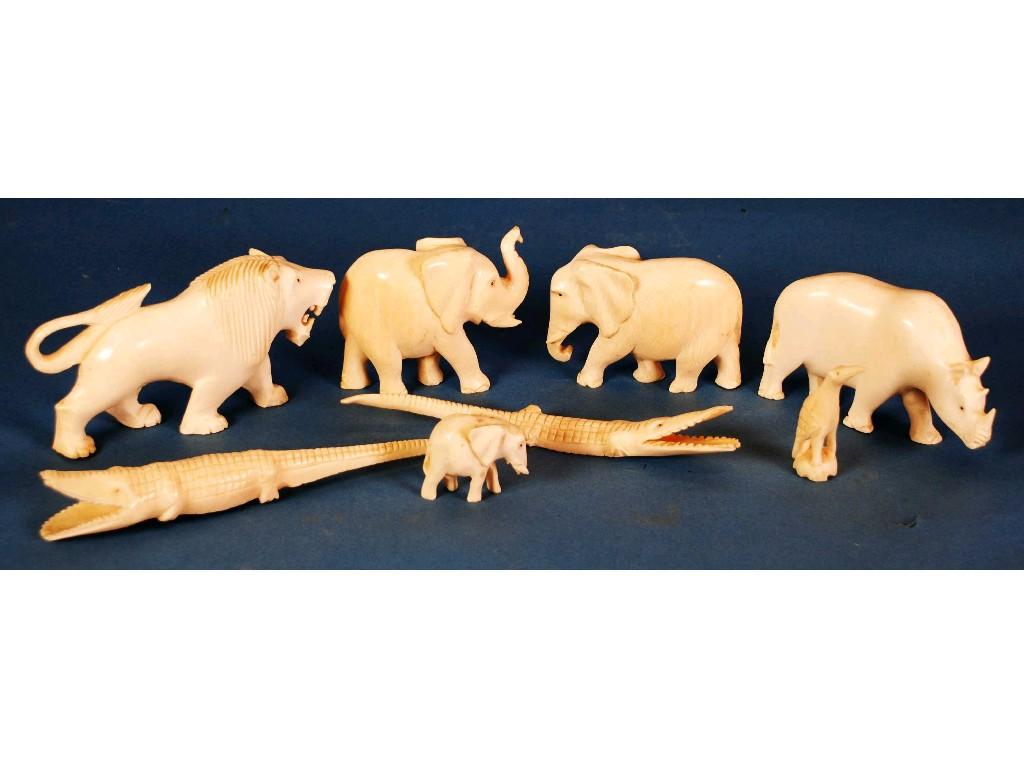 Appraisal: EIGHT AFRICAN CARVED IVORY MODELS OF ANIMALS includes LION in