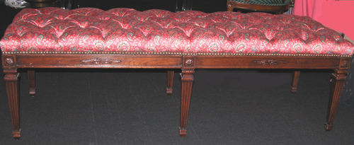 Appraisal: Neoclassical Style Mahogany Carved Fireside Bench with Reeded Legs and