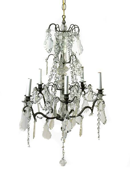 Appraisal: A Louis XV style wrought metal and cut crystal five