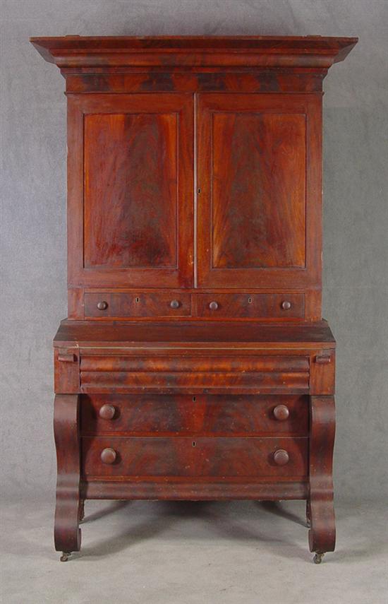 Appraisal: Walnut Empire Desk Bookcase Circa Serpentine columns with three drawers