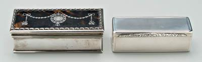 Appraisal: Two English rectangular silver boxes one tortoise lid insert with