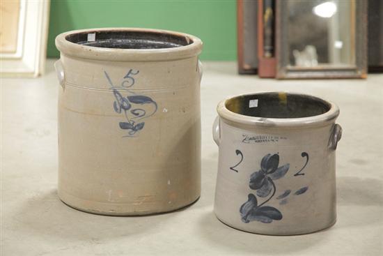 Appraisal: TWO STONEWARE CROCKS Whittemore Havana NY two gallon crock with