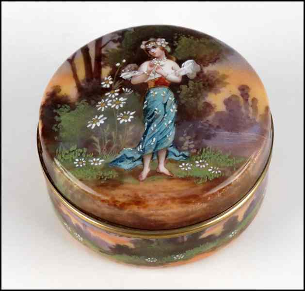 Appraisal: FRENCH ENAMEL BOX Depicting a maiden with flowers Unsigned ''