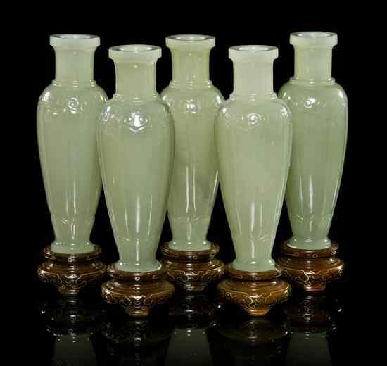 Appraisal: A Set of Five Jade Vases each of celadon colored