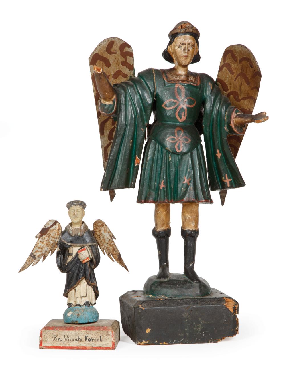 Appraisal: Two Antique Polychromed Figures of Saints th c both with