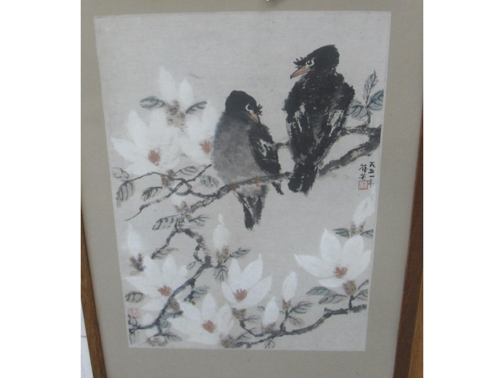 Appraisal: CHIEN-YING CHANG Watercolour 'Birds on Magnolia' labelled verso